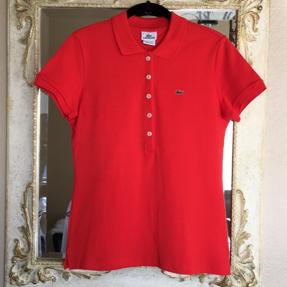 Lacoste polo. 5-button. Dk. Orange. 42 (US L/10)